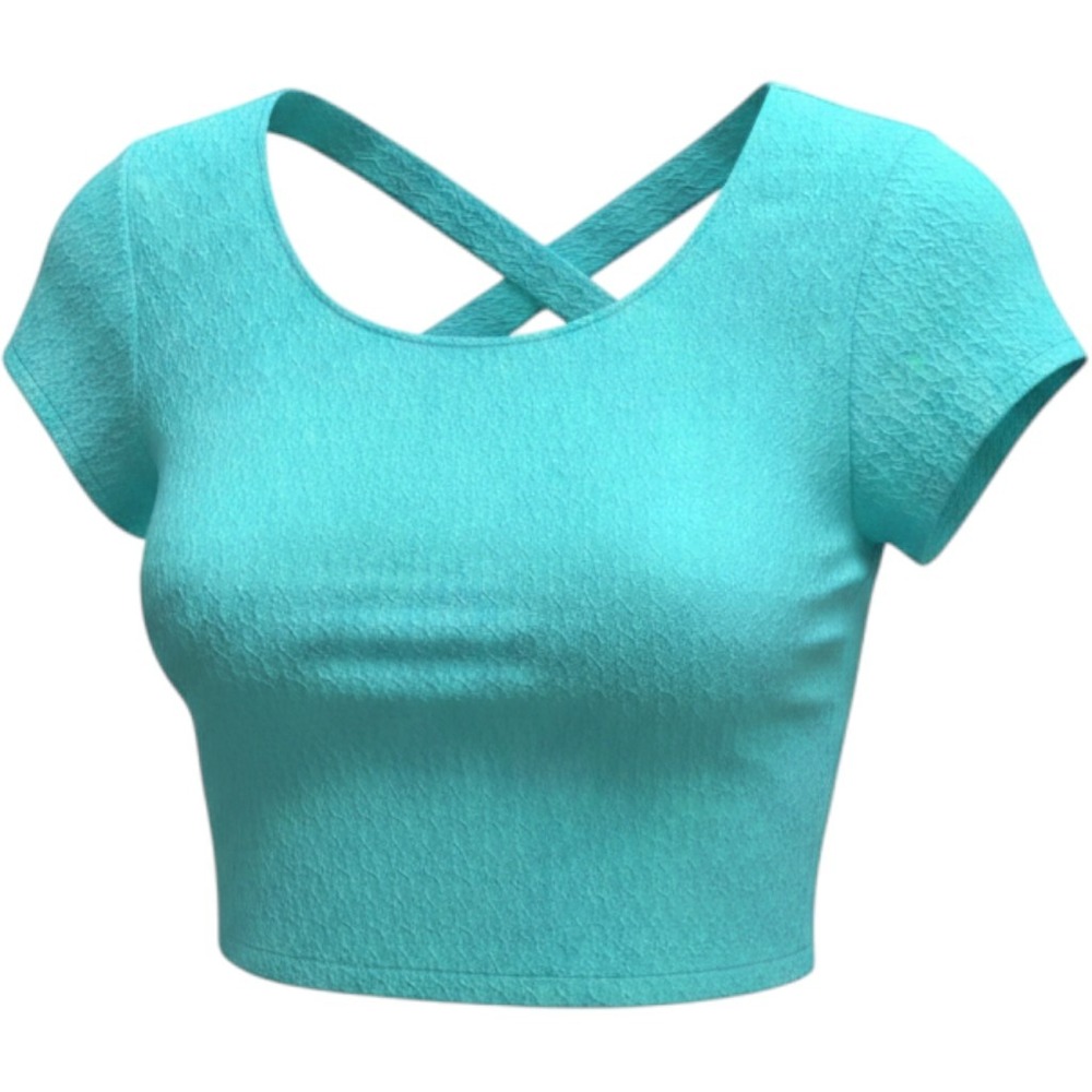 Charlotte Russe Teal Blue Textured Lattice Cage Back Crop Top Short Sleeve Small